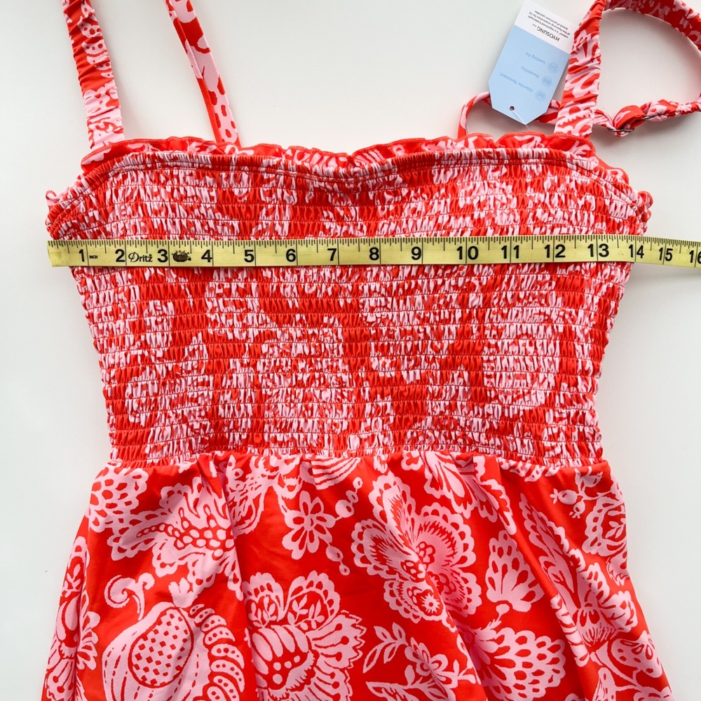 NEW Lands End Smocked Swimsuit Dress Orange Pink Floral Womens 10 - Picture 8 of 13